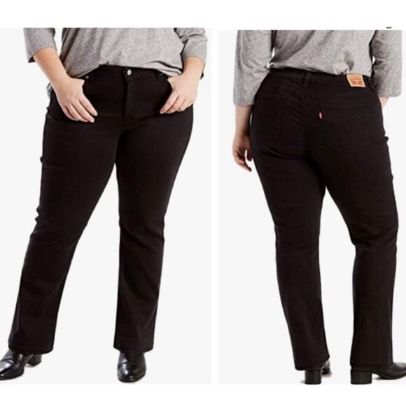 Levi's 414 Classic Straight Leg High Waist Stretch Boot Zip Black Denim Jeans 20 - Picture 1 of 14